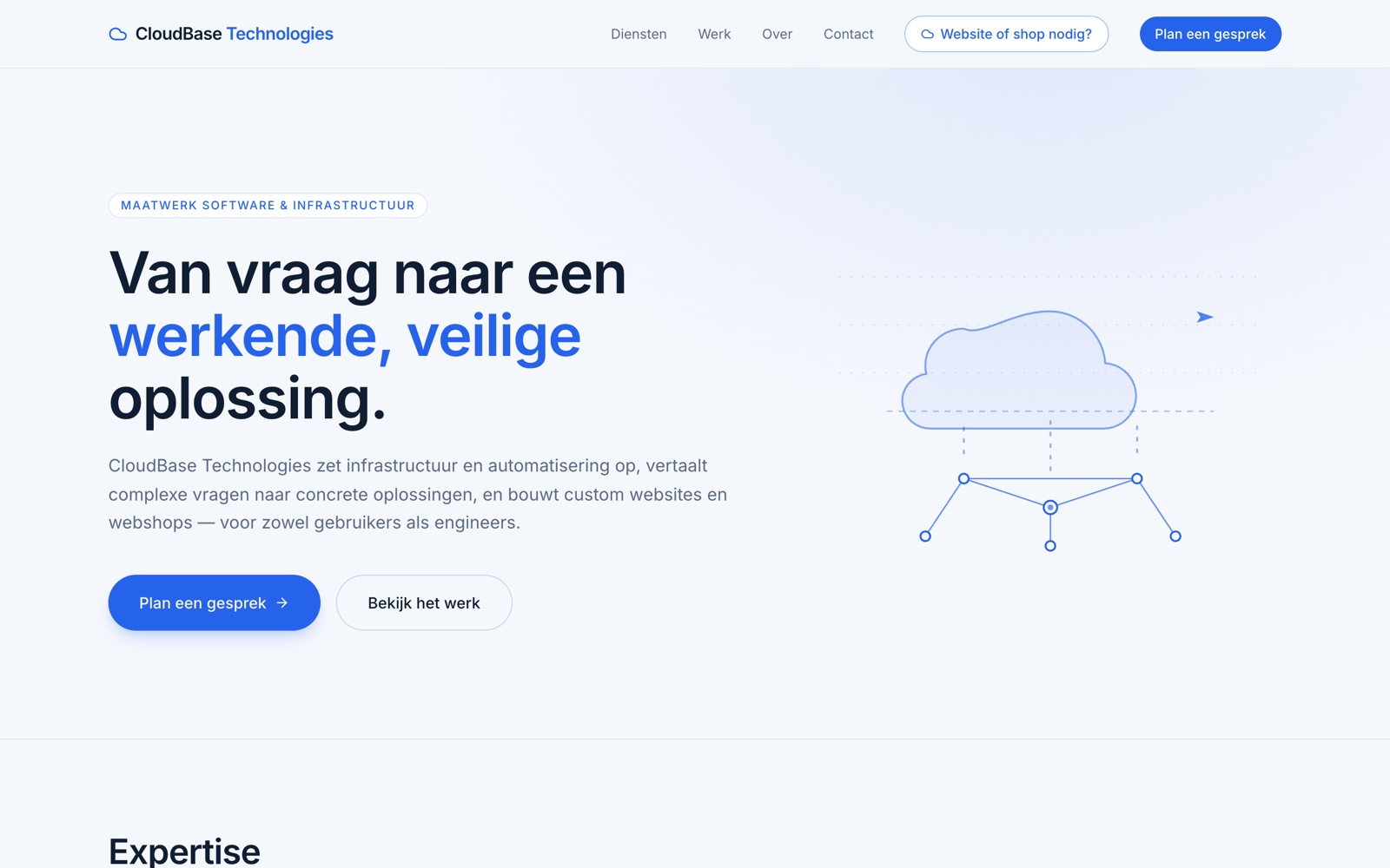 De homepage van cbtech.io als voorbeeld van een site op het platform