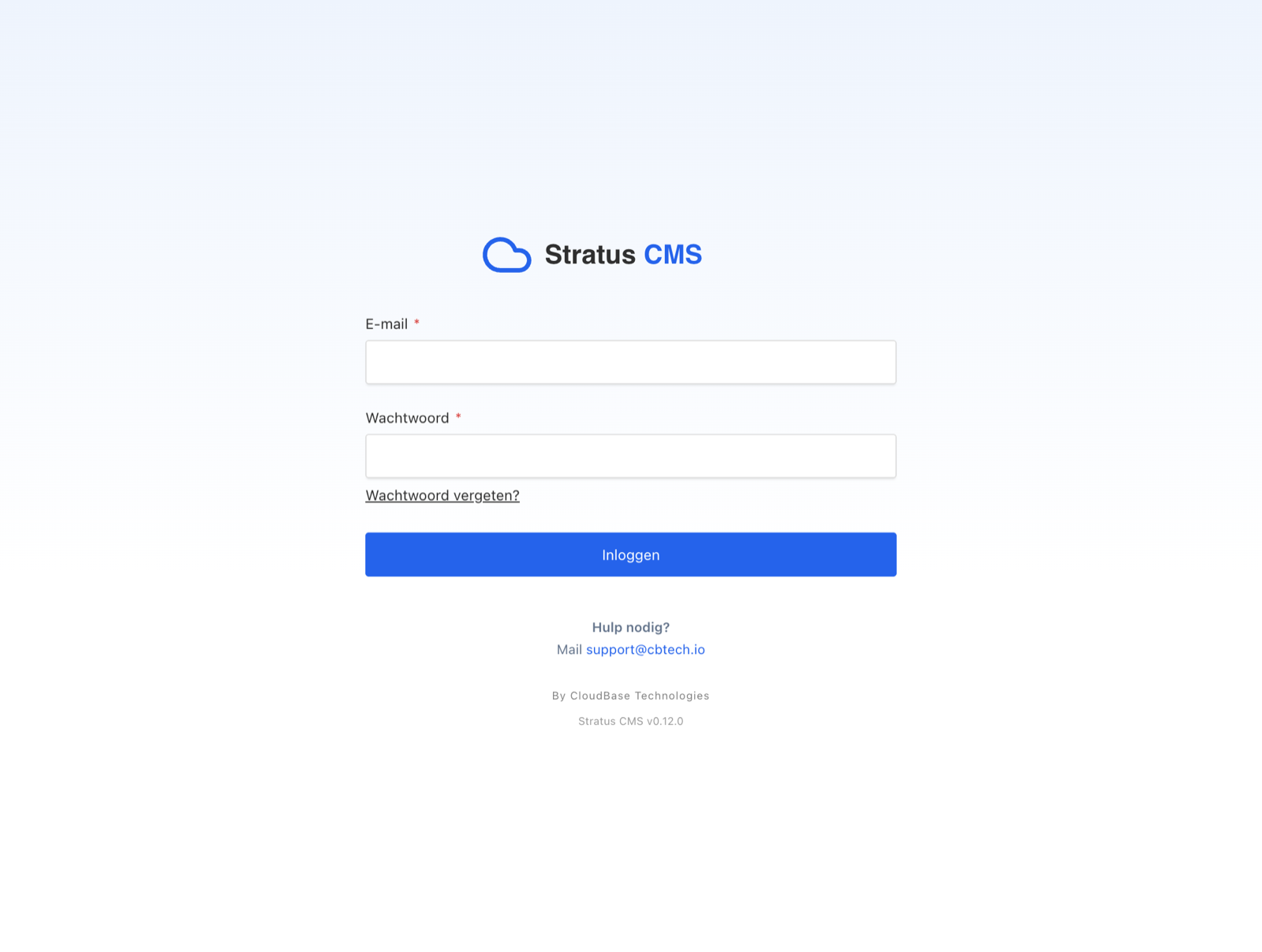 Het inlogscherm van Stratus CMS
